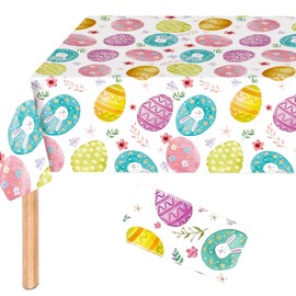 Easter Tablecloth, 137 x 274 cm, Easter Eggs, Rabbit Tablecloth, Rectangle Party Colourful Tablecloths, Waterproof Disposable Tablecloth, for Easter Party Accessories, Table Decoration