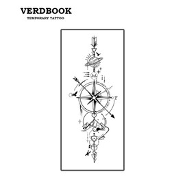 VERDBOOK Waterproof Temporary Tattoos: 2-Sheet Tattoo Kit with Realistic Body Stickers, Semi-Permanent Tattoos for Adults Lasting 7-15 Days – Safe for Men & Women, Cardinal Compass