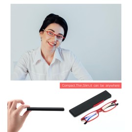 SKYOAK Ultra thin Lightweight Folding Reading Glasses Women Men TR90 Blue Light Blocking Anti UV/Eyestrain Foldable Compact Computer Readers Portable Unique Stretchable Slim Flat Case Red +1.25
