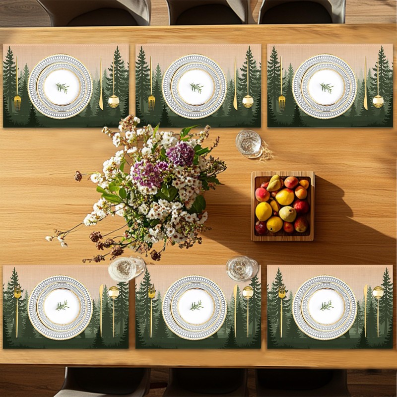 Bear Placemats Set of 6,Misty Fores Placemats Washable Kitchen Dining