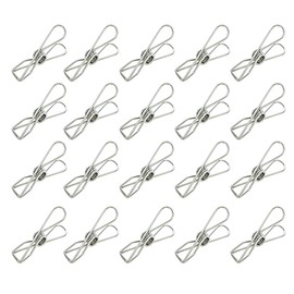 BERRIU Stainless Steel Clothespins, Solid Windproof, Flat, Multi-Purpose, Laundry Clothes, Pack of 20