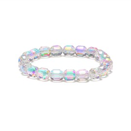 HANGINTHERE 8mm Oval Stretch Aurora Crystal Beaded Bracelet for Women, 7 inch, 0.5 oz with Velvet Pouch