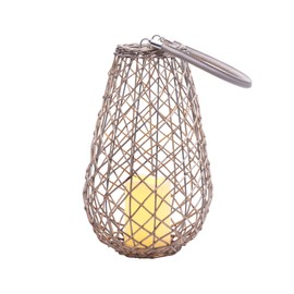 Mikasa LED Pear Shape Wicker Lantern, 13 Inch, Gray