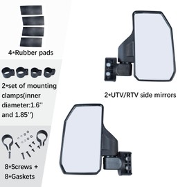 Universal Offroad UTV Rear View Side Mirror for Pioneer Polaris 900 1000 Kawasaki Can Am John Deere with 1.6" - 2" Roll Cage Bar Break Away Adjustable Arm - 1 Pair Set (Left & Right)