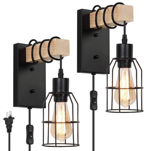 Wall Sconces Set of 2, Wall Lamp with Plug in