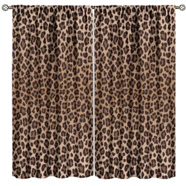 TFOSO Leopard Print Curtains, Animal Fur Drapes Brown Home Decor Wild 3D Print Retro Theme Window Treatments Bedroom Living Room 2 Panel Set Total Size 42" W X 45" L Inch