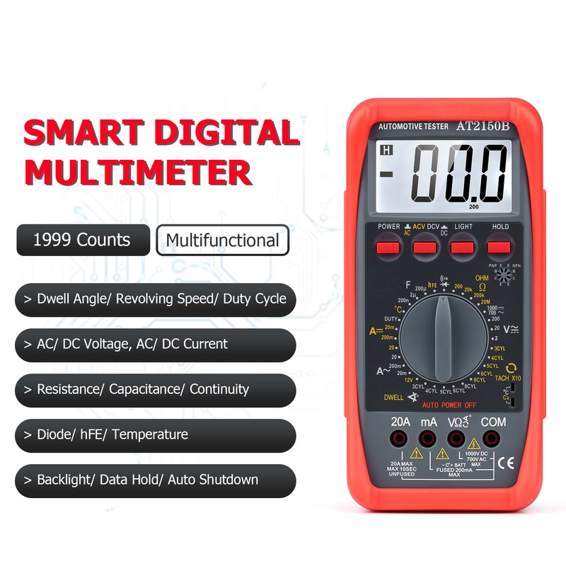 Multimeter Tester Portable High Accuracy Maximum 1999 Counts Automotive Multimeter