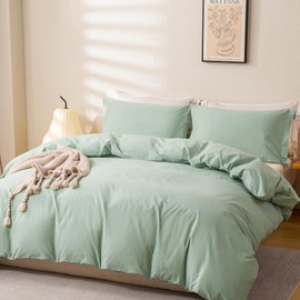 OAITE 100% Washed Cotton Duvet Cover King Size Soft Breathable Durable Bedding with Zipper Closure & 8 Corner Ties- 3 Pieces Plain Simple Duvet Cover Set,2 Pillow Shams,1 Duvet Cover(104"x90")