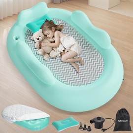 Abdtech Inflatable Toddler Travel Bed - Baby Air Mattress with Waterproof Sheet Protector Portable Toddler Bed with 3 Sides Safe Bumper Oval Shape Toddler Blow Up Mattress (63 Inches)