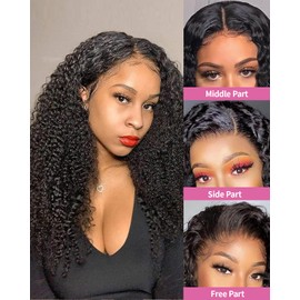 4x4 Closure Human Hair Wig Kinky Curly 18 Inch HD Lace Closure Human Hair Wigs for Black Women 180% Density HD Swiss Lace Closure Wig Pre-Plucked with Baby Hair