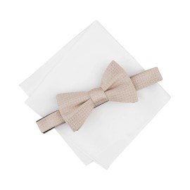 Alfani Men's Taupe Dawson Textured Bow Tie & Solid Pocket Square Set