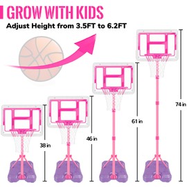 Kids Basketball Hoop with Stand, Adjustable Basketball Set, Toddler Basketball Toys for Boys Age 3 4 5 6 7 8, Indoor Outdoor Backyard Sport Game Gifts Pink