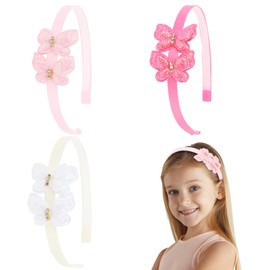 Butterfly Headbands for Girls 3Pcs Girls Toddler Headbands Glitter Butterfly Head Bands Pink White Headband Hair Accessories for Girls Sparkly Headbands Hair Bands for Toddler Girls Kids Teen