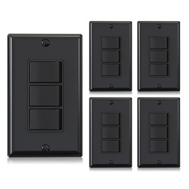 AIDA Single Pole Triple Paddle Rocker Decorator Light Switch, 15 Amp Self-grounding Electrical Light Switches, Residential Grade, UL Listed (5 Pack, Glossy Black)