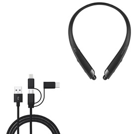 BoxWave Cable Compatible with LG Tone Platinum+ (HBS-1125) - AllCharge 3-in-1 Cable - Jet Black