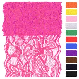 Swpeet 5 Yard by 3.15" Wide Rose Red Lace Fabric Stretch Elastic, Trim Lace Ribbon, Elastic Sewing Trim Ribbon for Garment, Headbands, Wedding Bouquet Making DIY Crafts