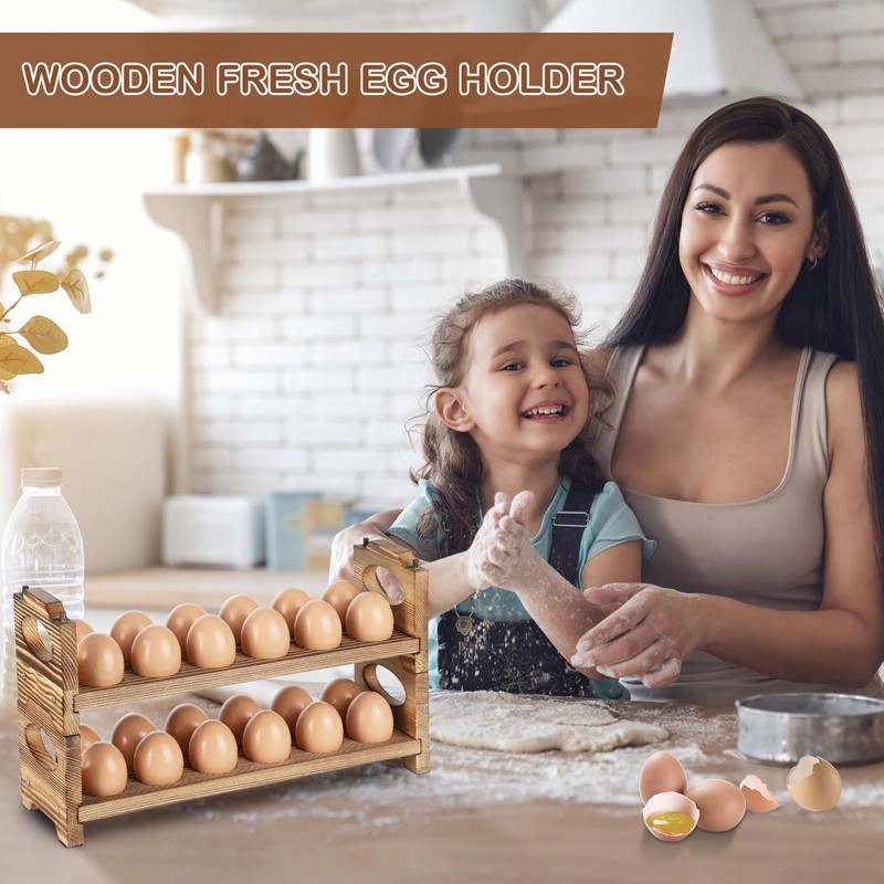 AOOHOOA Wooden Egg Holder Countertop, Stackable Wooden Egg Storage &