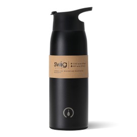 Swig Life Stainless Steel Triple Insulated 36oz Wide Mouth Travel Bottle with Flip and Sip Lid in Matte Black