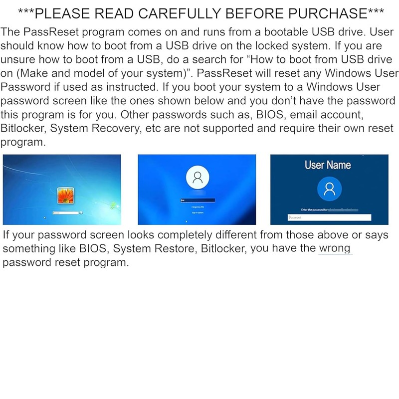 Password Reset Recovery USB for Windows 11 ,10 ,8.1 ,7