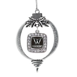 Inspired Silver - Parkinson's Disease Support - Silver Christmas Ornament - Square Charm Christmas Tree Ornament with Cubic Zirconia - Holiday Hanging Decoration