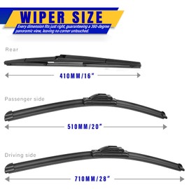 3 wipers Replacement for 2011-2020 Toyota sienna, Windshield Wiper Blades Original Equipment Replacement - 28"/20"/16" (Set of 3) U/J HOOK