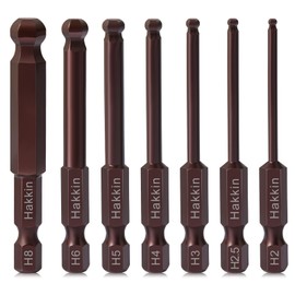 Ball End Allen Key Bit Set Hakkin 7Pcs Hex Allen Wrench Bit Set 1/4” Hex Shank S2 Steel Hex Key Set Metric H2-H8 Redness Hex Bit Set for Furniture Assembly