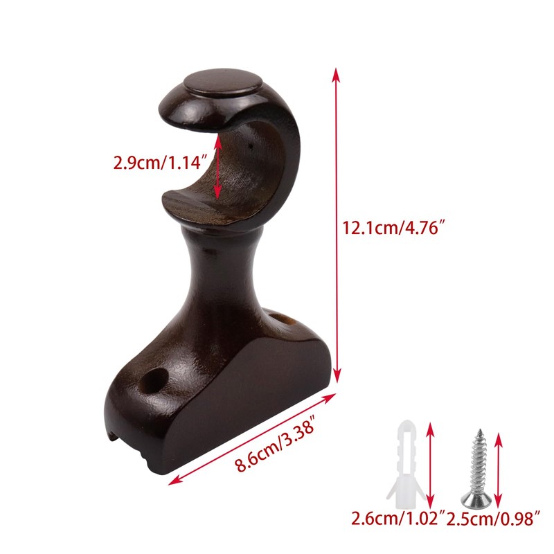 Woogim 2PCS Wood Curtain Brackets - Single Holders for 1.1"