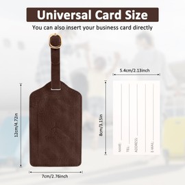 1 Pack Luggage Tag, PU Leather Suitcase Tags Identifiers Privacy Cover ID Label for Travel Bag Suitcase with 2 Pack Luggage Straps for Hats, Bags and Travel Accessories(L-Dark Brwon)