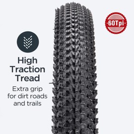 Replacement Bike Tire -26’’x1.95’’, 27.5’’x2.1’’, 27.5’’x2.2’’, and 29’’x2.2’’ Durable Folding Mountain Bike Tire - 60 TPI Bicycle Tires for Mountain Bike Bicycle (BLACK-26X1.95)