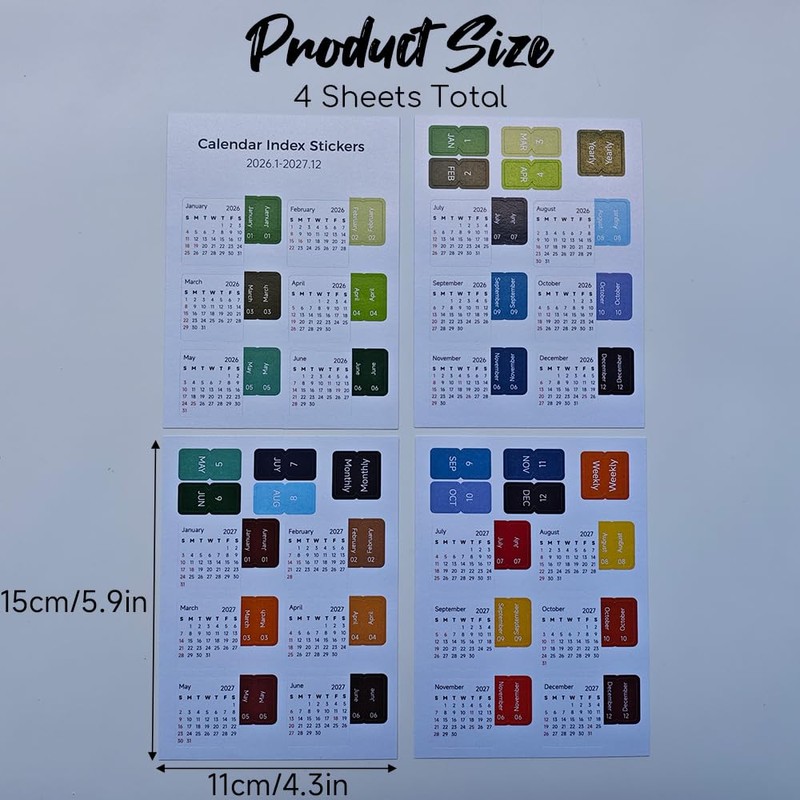 Calendar Stickers 2026-2027 Monthly Adhesive Index Tabs Page Markers for