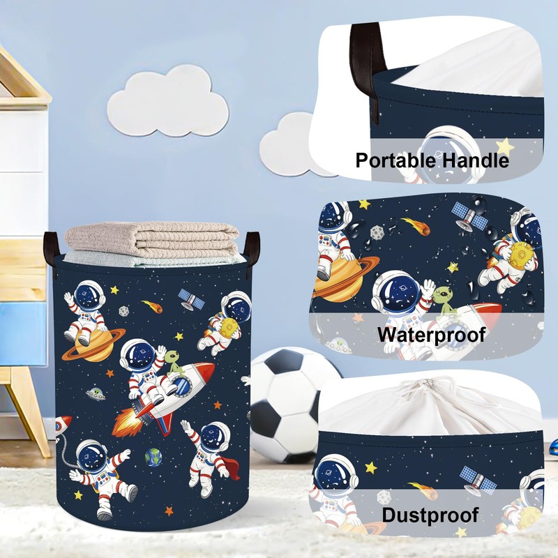 Space Rockets Laundry Hamper Cartoon Astronaut Large Storage Basket Planet