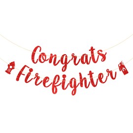 Congrats Firefighter Banner Red Glitter Congrats Grad Fire Department Graduation Party Decoration Supplies