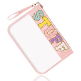 Bolso de chenilla transparente con letras, bolsa transparente con cremallera y pulsera, STUFF-Rosa