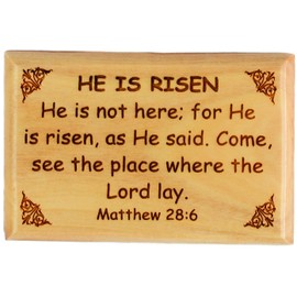 Bible Verse Fridge Magnets, Easter, He is Risen - Matthew 28:6, 1.6" x 2.5" Olive Wood Religious Motivational Faith Magnets from Bethlehem, Home, Kitchen, & Office, Inspirational Scripture Décor