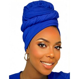 Stretch Head Wraps for Women, Soft Turban Headwrap, Long Solid Hair Scarf for Braids Dreadlocks Locs, Daily Large Headband Royal Blue
