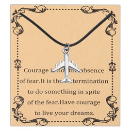 FEELMEM Airplane Charm Leather Cord Chain Necklace Fly Safe Pilot Gift Traveling Jewelry Flight Attendants Gift Aviation Gift (Airplane Necklace)