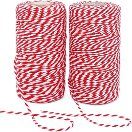 Christmas Twine String 2 Rolls 200m Bakers Twine Cotton Twine String Natural Red White Butchers Twine String Cord for Gift Wrapping, Baking, Arts Crafts, Gardening,DIY,Home Decor