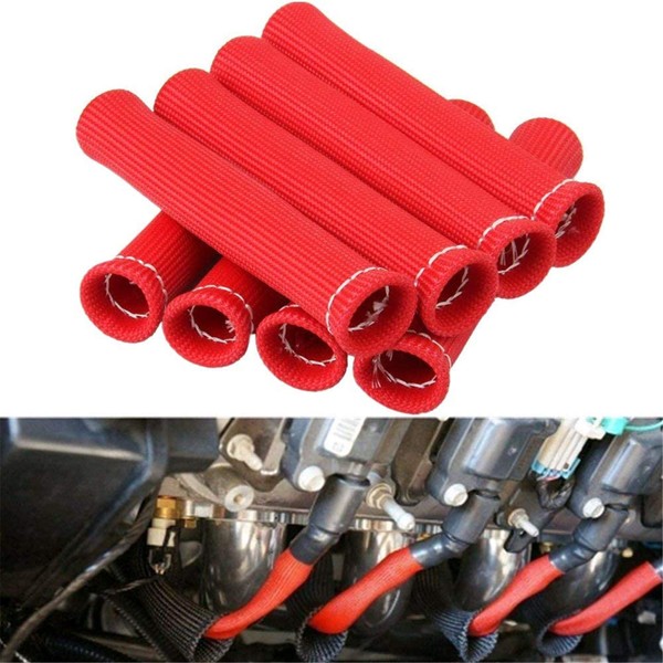 8pcs 2500° Spark Plug Wire Boots Heat Shield Cover Wire