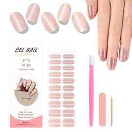 WOKOTO Semi Cured Gel Nail Strips, Light Pink Cat Eye Gel Nail Polish Stickers Full Wraps for Women, Easy to Apply&Remove, Nail Polish Strips with Nail File & Wood Stick (UV/Led Lamp Required)