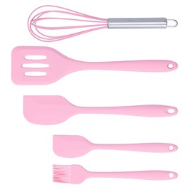 Cooking Spatula Set Silicone Baking Scraper Heat Resistant Egg Beater Kitchen Utensil(Pink )