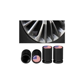 Mandark American Flag Car Tire Valve Stem Cap, 4PCS USA Aluminum Alloy Dust Proof Vehicle Air Valve Covers, Patriotic Auto Wheel Stem Caps, Universal for Trucks Motorcycles Bikes (Black/Multicolor)