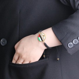 JunyiDIY Gold Al-Aqsa Mosque Palestinian Flag Faith Bracelet, Black Woven Cord Islamic Peace & Unity Gift for Men and Women