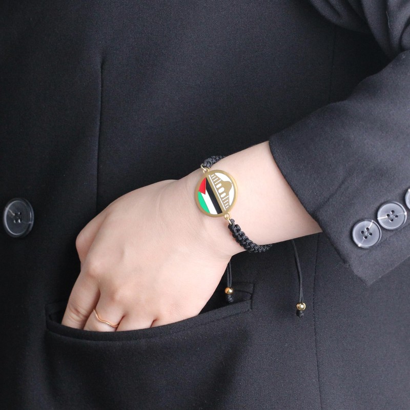 JunyiDIY Gold Al-Aqsa Mosque Palestinian Flag Faith Bracelet, Black Woven