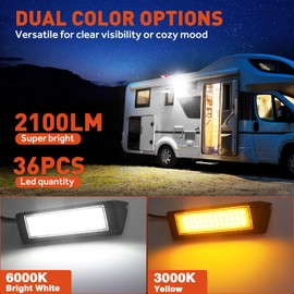 SnowyFox LED RV Exterior Porch Utility Light Waterproof 10-30V DC Low Current 9" Lighting Fixture 54W 2000LM Aluminum Base led Scene Lighting for RV, Trailer, Camper(6000K Nature Yellow White)