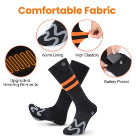 Heated Socks for Men Women,7.4V 3000mAh Rechargeable Heated Socks with APP Control Washable Electric Heating Socks Feet Warmer for Winter Outdoor Sports Hunting Skiing Camping (Orange Black-S)