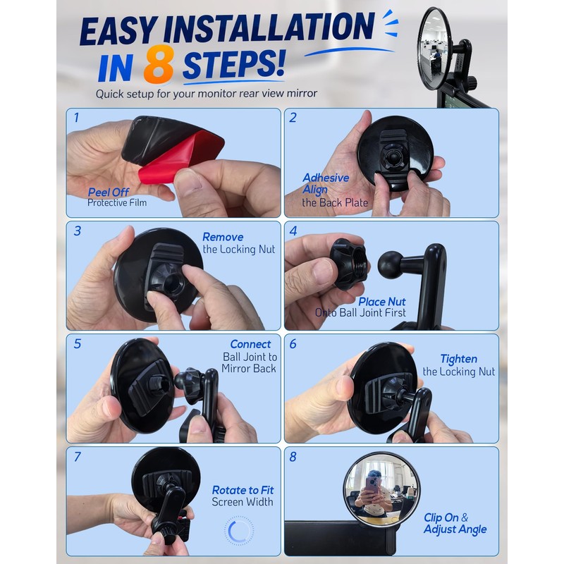 Nanningo 3.8 in Clip-On Convex Computer Monitor Mirror to See