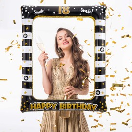 Gitua 18th Inflatable Photo Frame, Birthday Party Photo Booth Props Inflatable Photo Frame Selfie Frame for Boys and Girls 18th Birthday Party Decoration