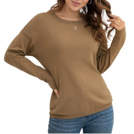 VIISHOW Women's Classic-Fit Soft Touch Long-Sleeve Crewneck Sweater,Khaki,XX-Large