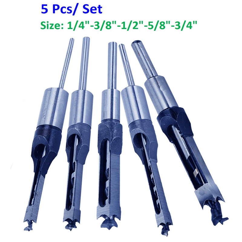 5Pcs Set Wood Square Hole Mortise Chisel Bit Woodworking Drill