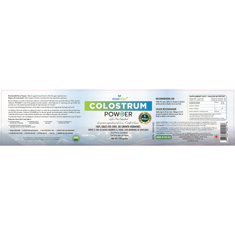 WELLNESS EXTRACT Colostrum Powder 100% All Natural Bovine | Maximum